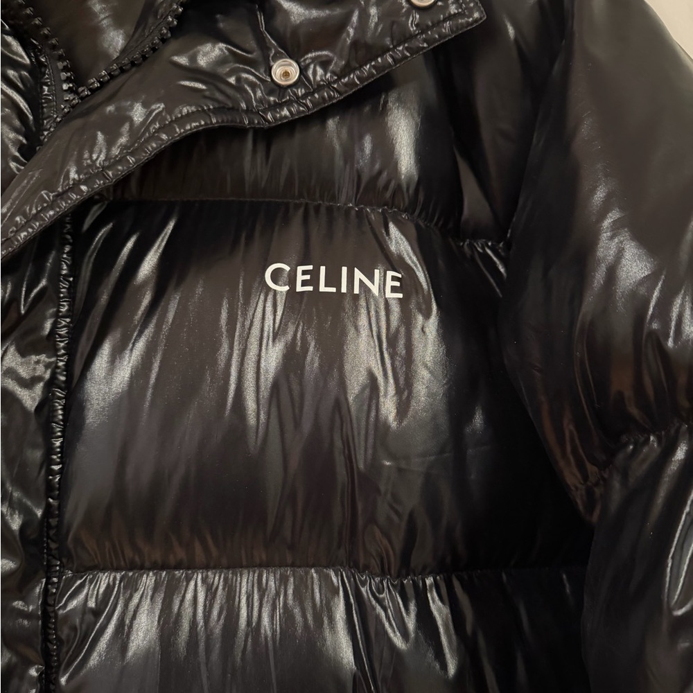 Celine Shiny Black Puffer Jacket View 3